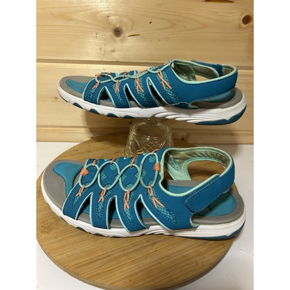 Ryka Sandals Womens 8M Glance Strappy Blue Faux Leather Comfort Open‎ Toe